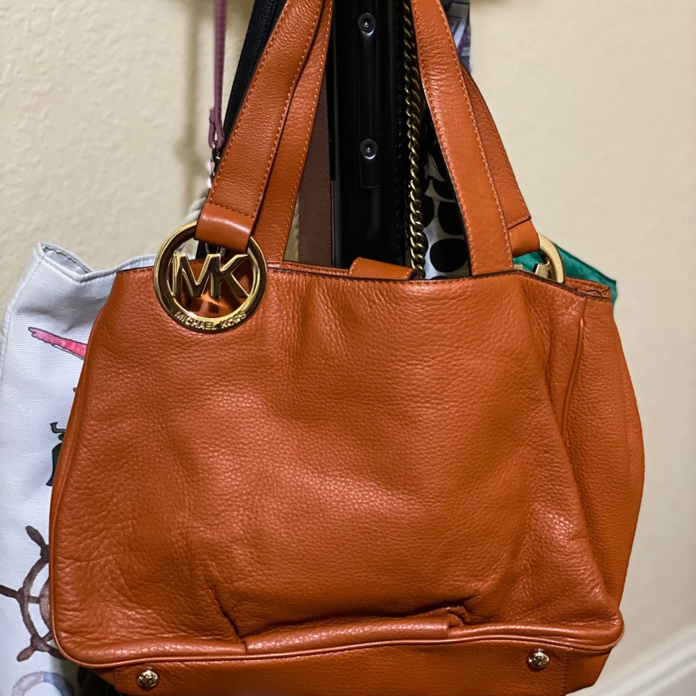 Michael Kors leather orange shoulder purse